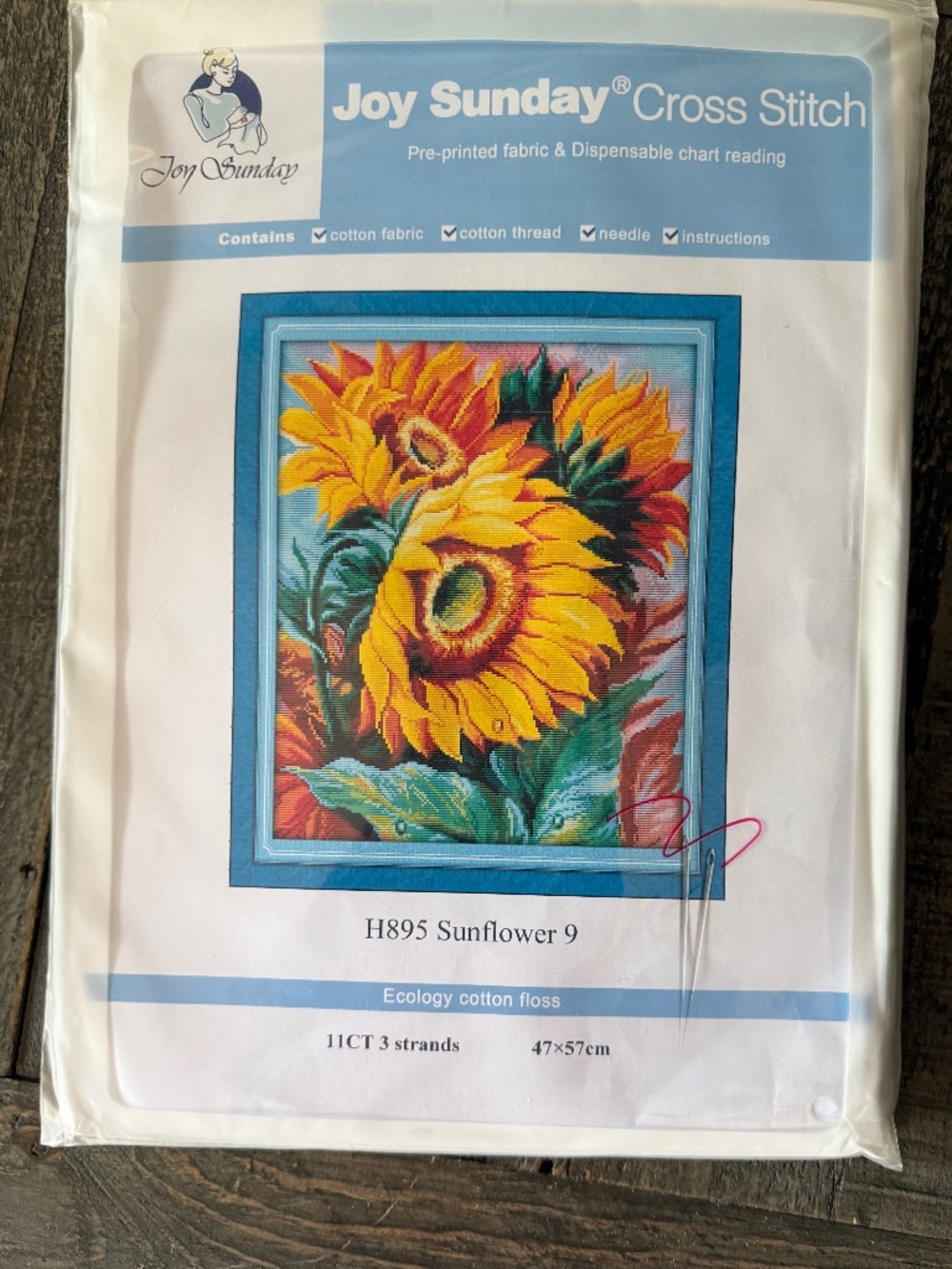 Sunflower Joy Sunday Pre-Printed Cross Stitch Kit 11ct Aida - NEW